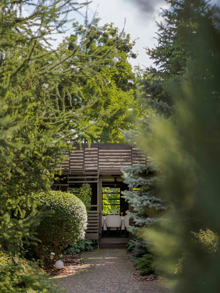 Open gazebos by the lake